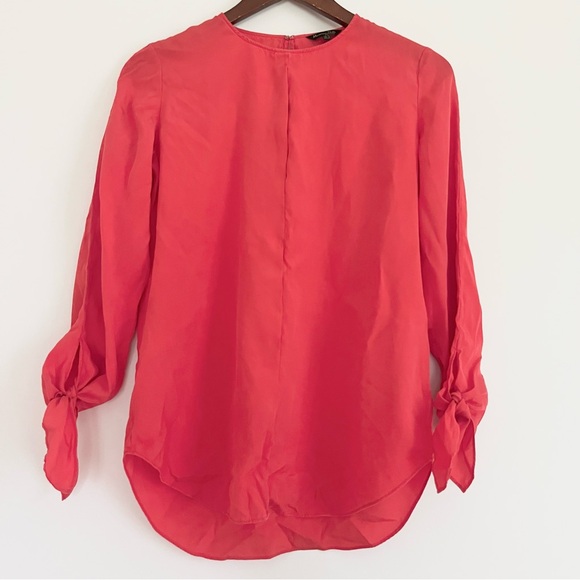 Massimo Dutti Long Sleeve Silk Blouse Women’s 4 Dark Pink Ribbon Sleeves Light - Picture 2 of 7